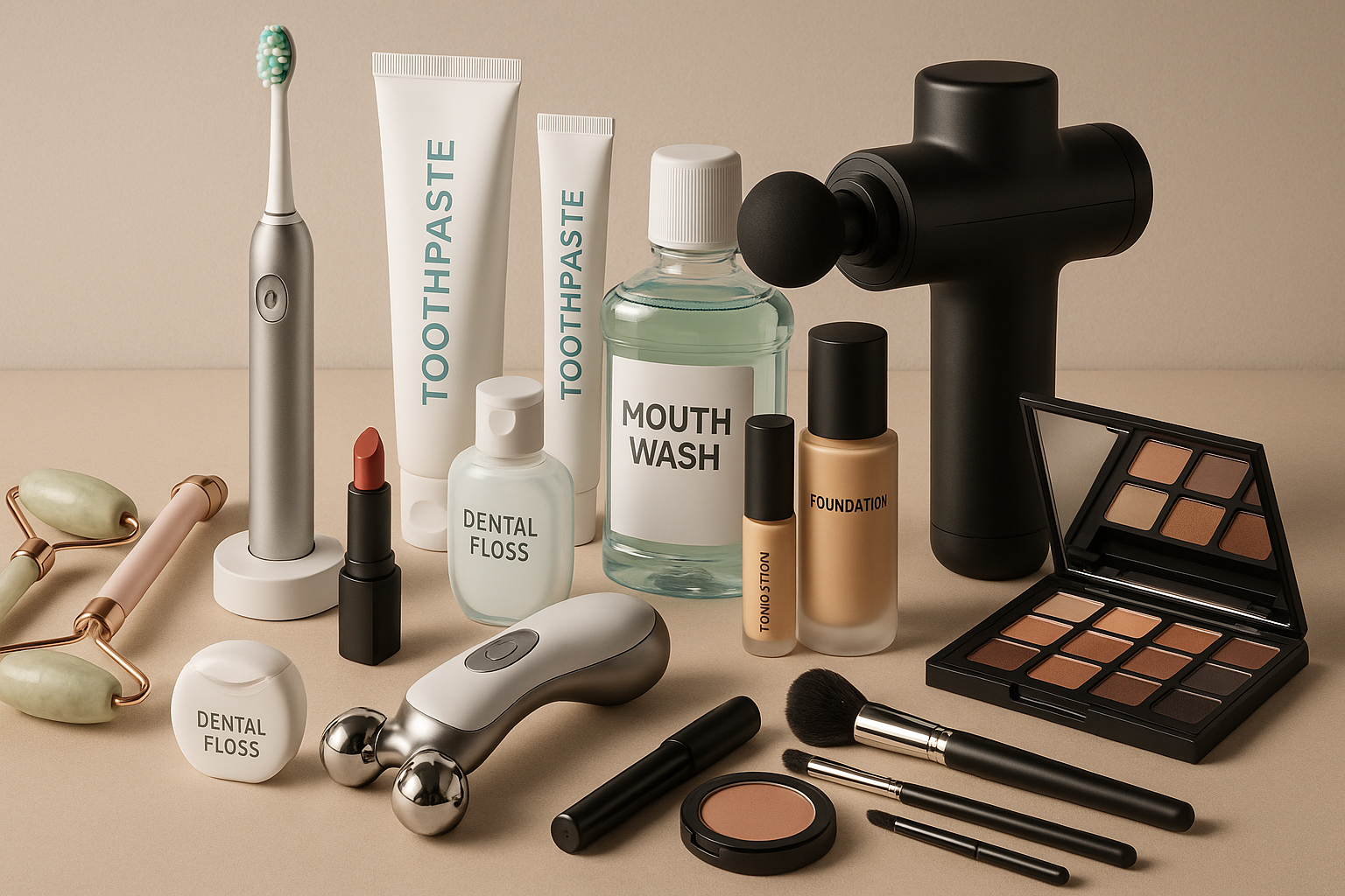 make a image in this image we need massagers oral care makeup items make a 3d image